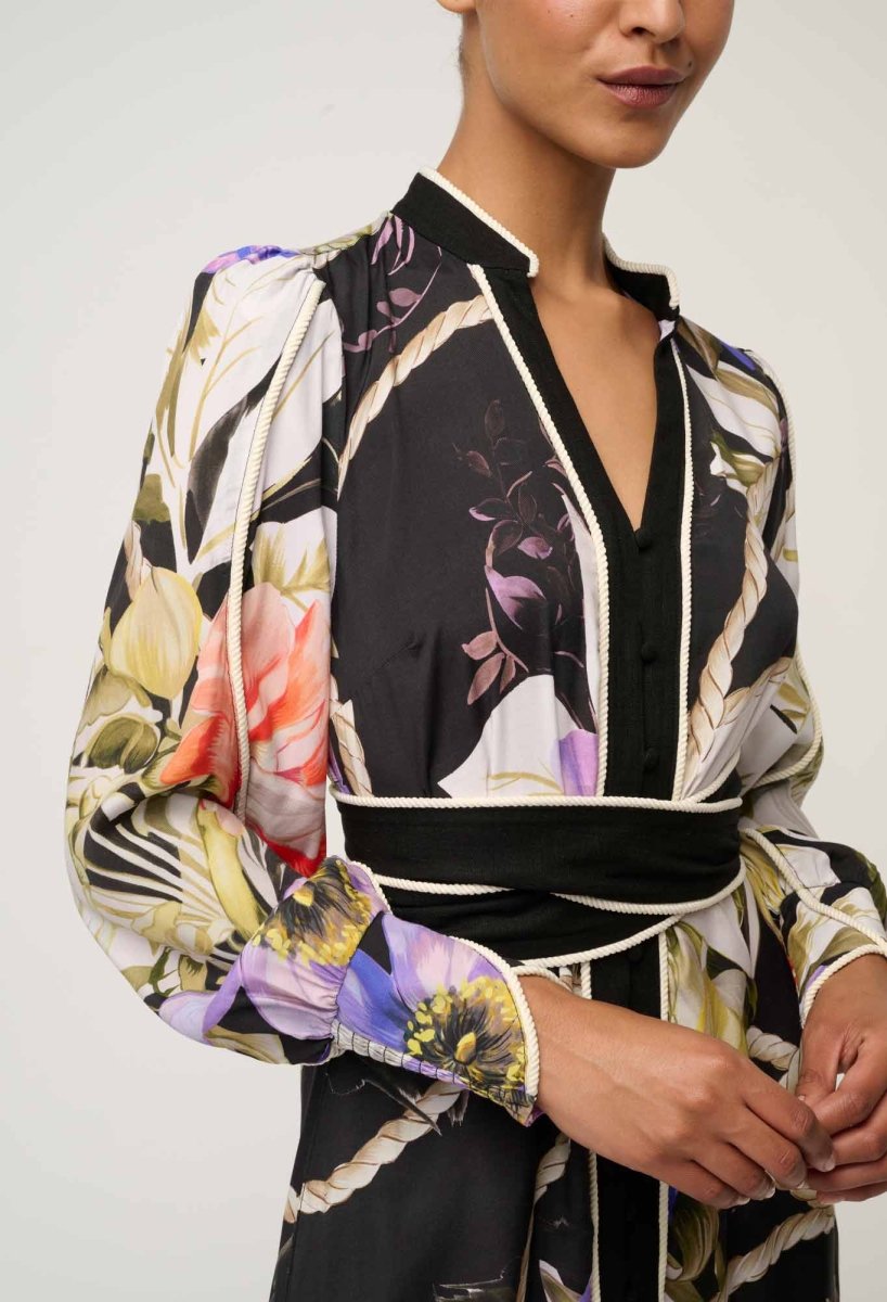 Camille Viscose Faille Curved Hem Dress in Tangled Blossom Dress OnceWas