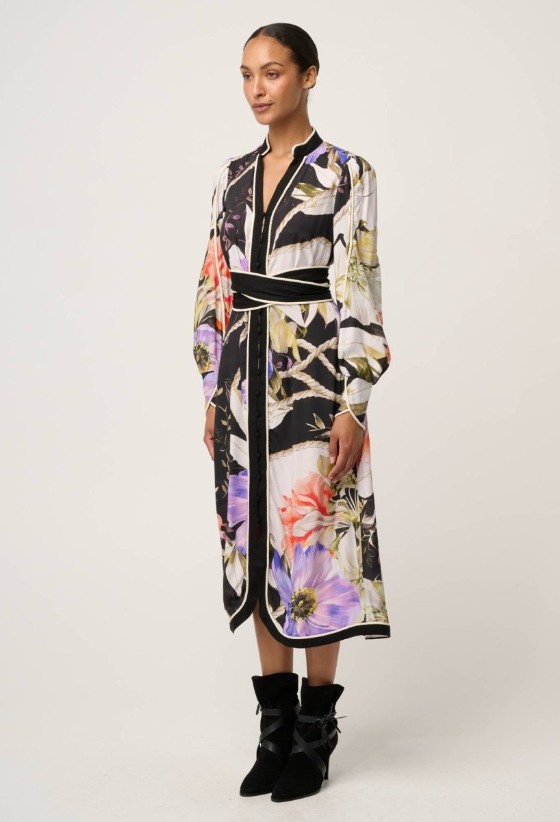 Camille Viscose Faille Curved Hem Dress in Tangled Blossom Dress OnceWas