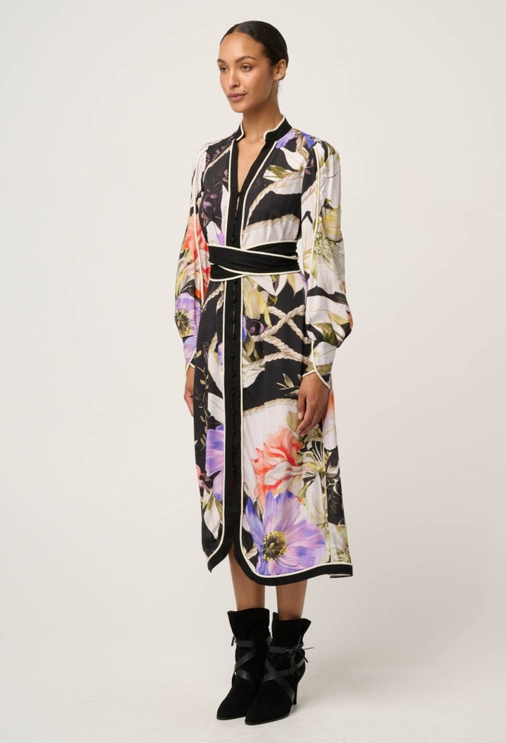 Camille Viscose Faille Curved Hem Dress in Tangled Blossom Dress OnceWas