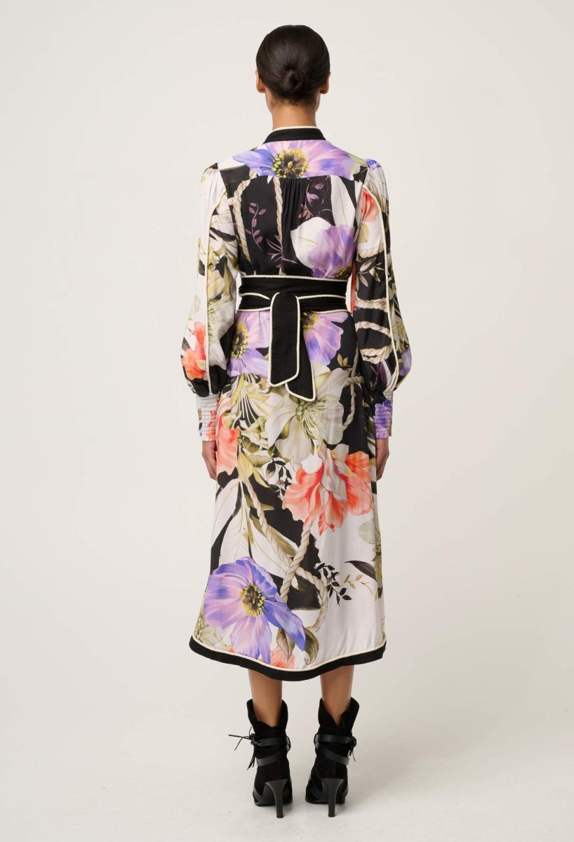 Camille Viscose Faille Curved Hem Dress in Tangled Blossom Dress OnceWas