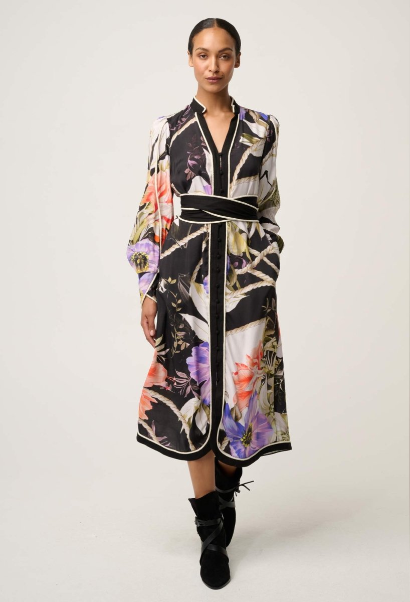 Camille Viscose Faille Curved Hem Dress in Tangled Blossom Dress OnceWas