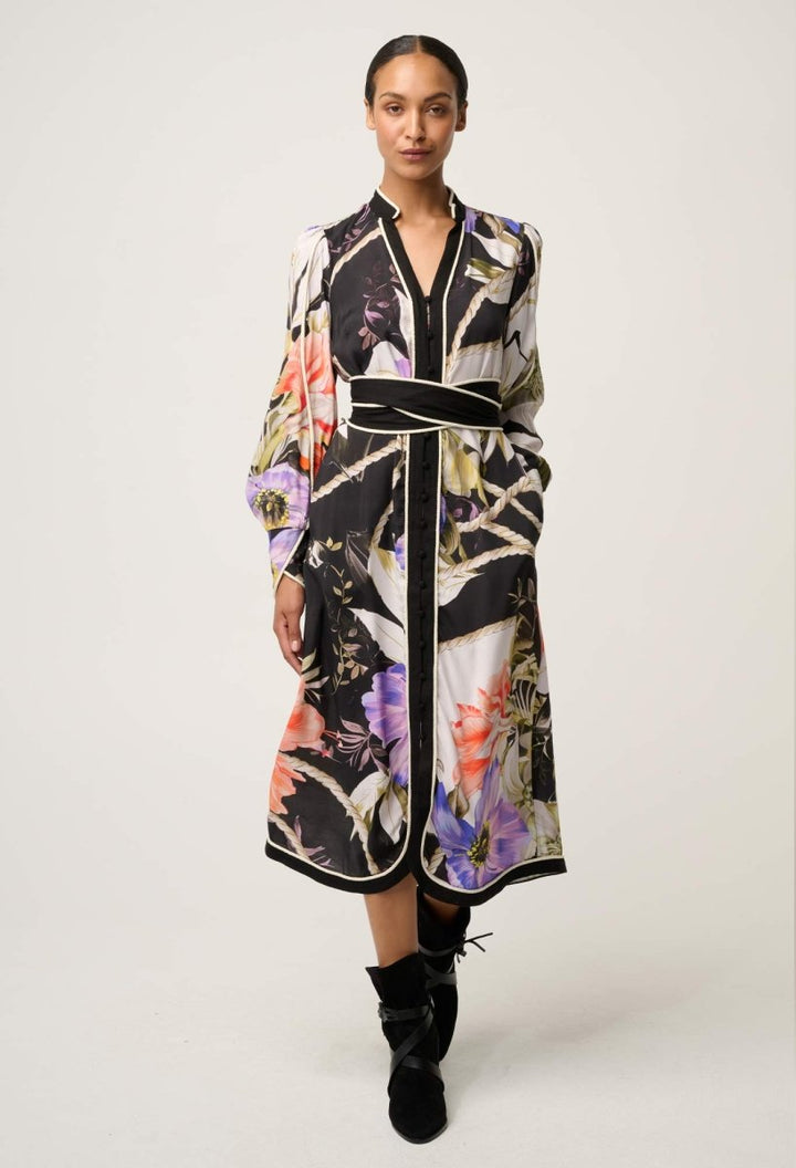 Camille Viscose Faille Curved Hem Dress in Tangled Blossom Dress OnceWas