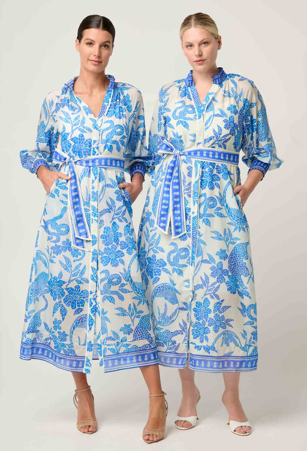 Carmen Silk Cotton Maxi Dress in Azure Mosaic dress Once Was
