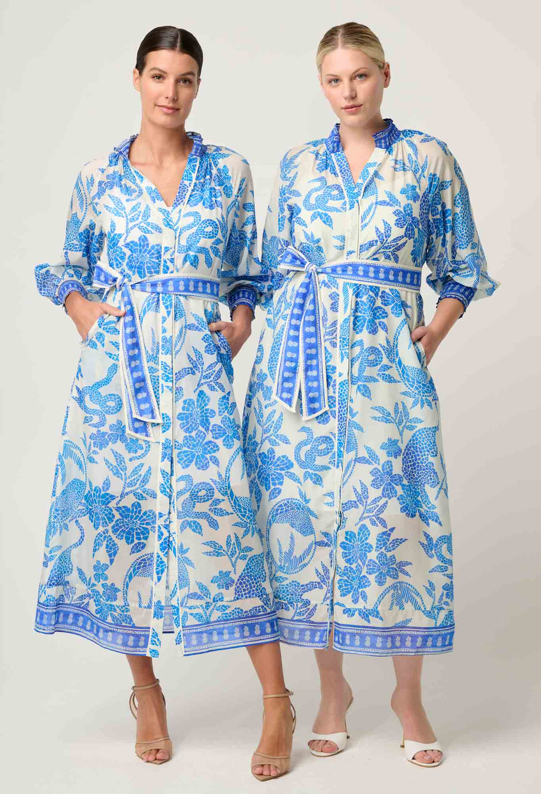 Carmen Silk Cotton Maxi Dress in Azure Mosaic dress Once Was