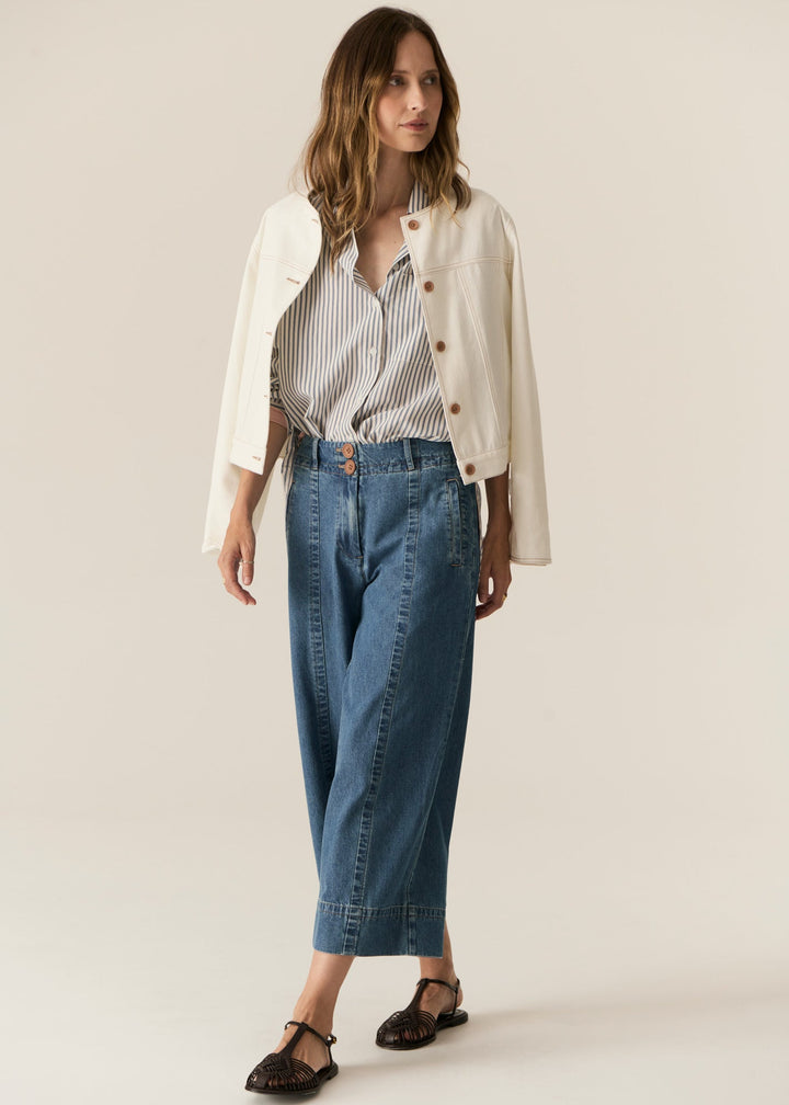 Carsen Classic Collarless Denim Jacket - Ecru Jacket POL