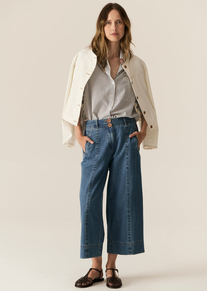 Carsen Classic Collarless Denim Jacket - Ecru Jacket POL