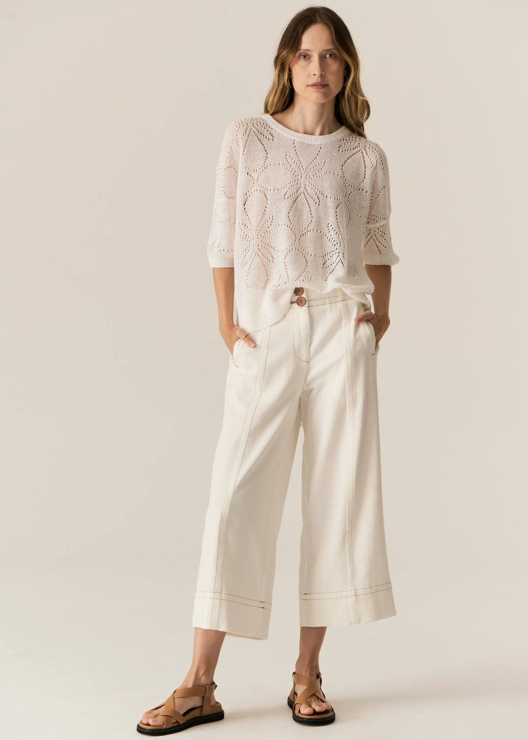 Carsen Crop Denim Pant - Ecru Pant POL
