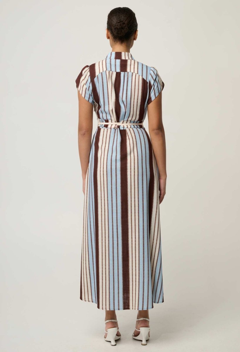 Cattleya Linen Viscose Smock Maxi Dress in Iridescent Stripe dress Once Was