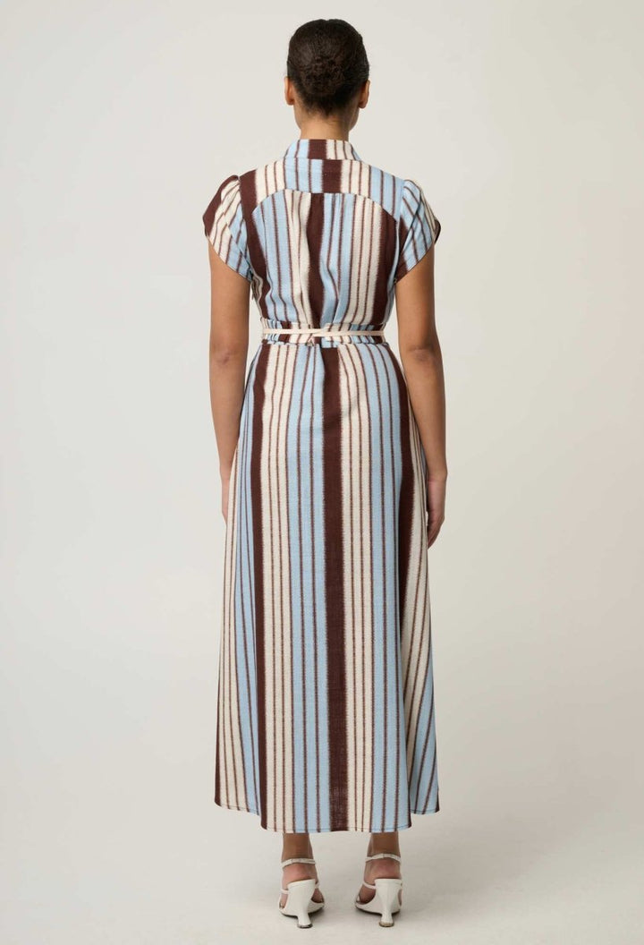 Cattleya Linen Viscose Smock Maxi Dress in Iridescent Stripe dress Once Was