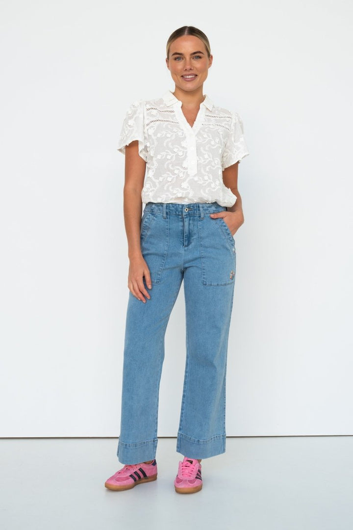 Celeste Pant | Floral - 70s Blue Kireina