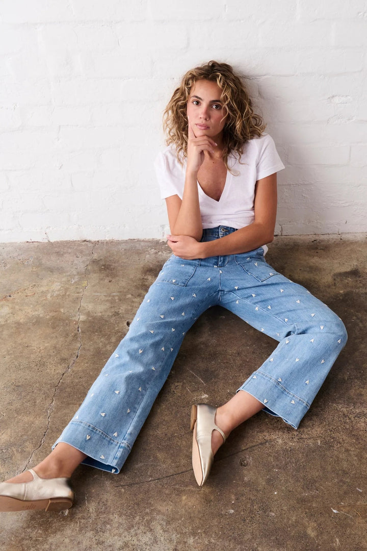 Celeste Pant | Heart - 70s Blue JEANS Kireina