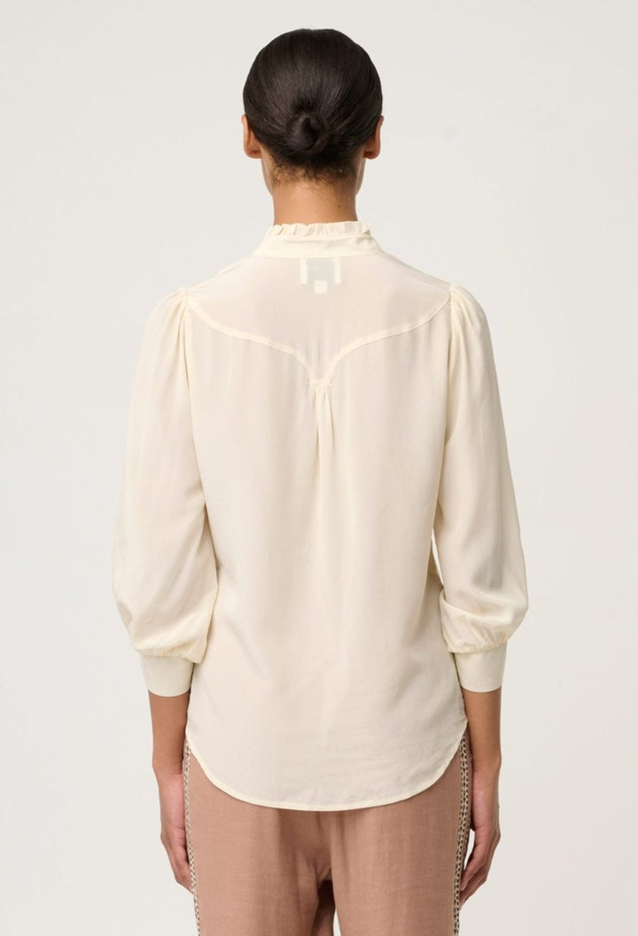 Chloe 100% Silk Criss Cross Cuffed Shirt in Cloud Blouse Once Was