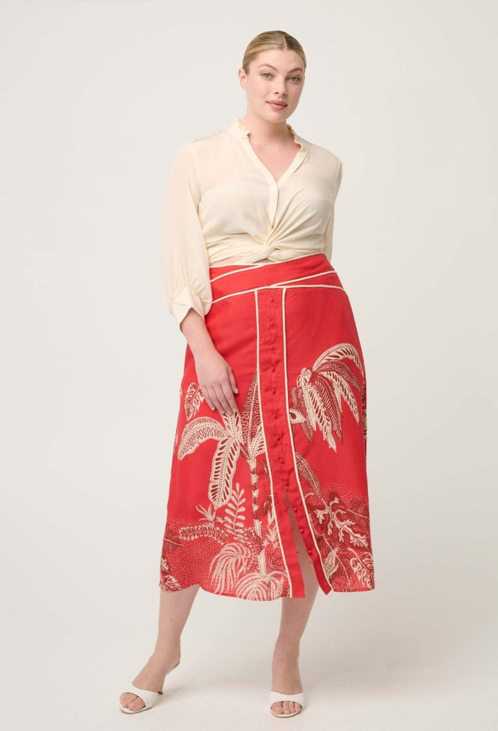 Chloe 100% Silk Criss Cross Cuffed Shirt in Cloud Blouse Once Was