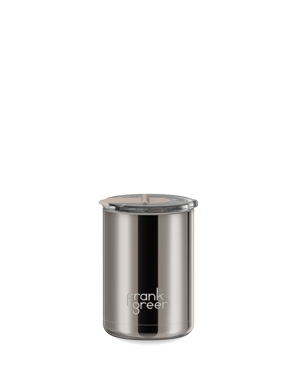 Chrome Ceramic Coffee Cup with Hinged Screw Lid - 12oz / 355ml limited edition Drink Bottles Frank Green Chrome Moon Dust / Moon Dust