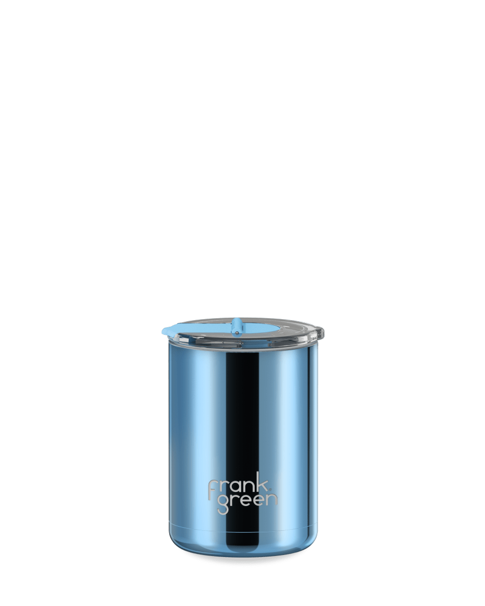 Chrome Ceramic Coffee Cup with Hinged Screw Lid - 12oz / 355ml limited edition Drink Bottles Frank Green Chrome Light Blue / Sky Blue