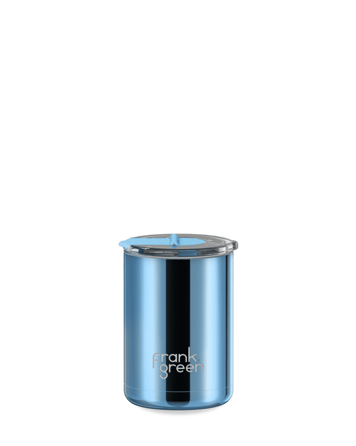 Chrome Ceramic Coffee Cup with Hinged Screw Lid - 12oz / 355ml limited edition Drink Bottles Frank Green Chrome Light Blue / Sky Blue