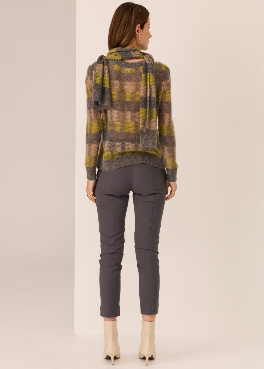 Ciara Stripe Knit scarf - Lime / Char / Camel scarf POL