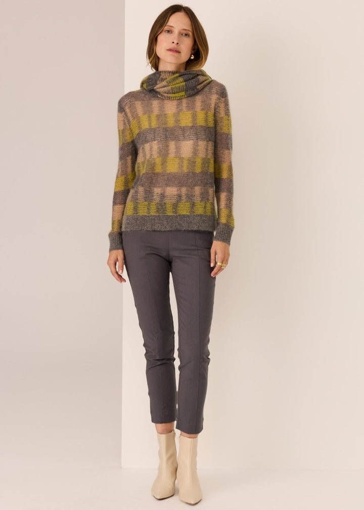 Ciara Stripe Knit scarf - Lime / Char / Camel scarf POL