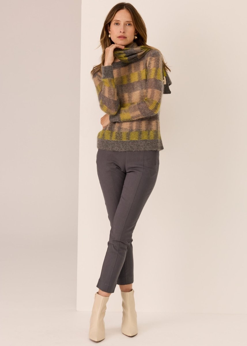 Ciara Stripe Knit scarf - Lime / Char / Camel scarf POL