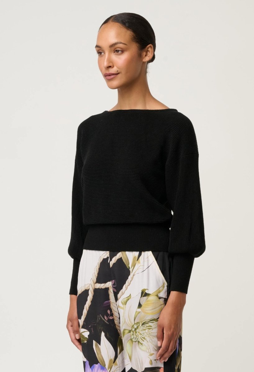 Clarissa Merino Wool Blend Reversible Knit Top in Black jumper Once Was