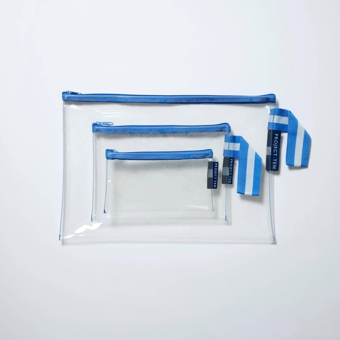 Clear Zip Pouch Bundle (x3 sizes) – Blue - Stanleyandstone