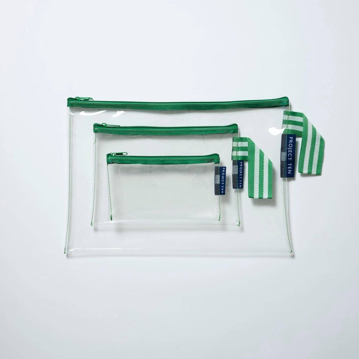 Clear Zip Pouch Bundle (x3 sizes) – Green - Stanleyandstone