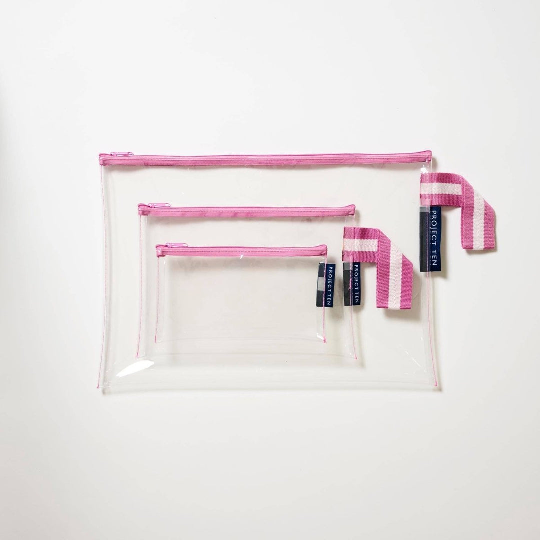 Clear Zip Pouch Bundle (x3 sizes) – Pink Project Ten Pty Ltd