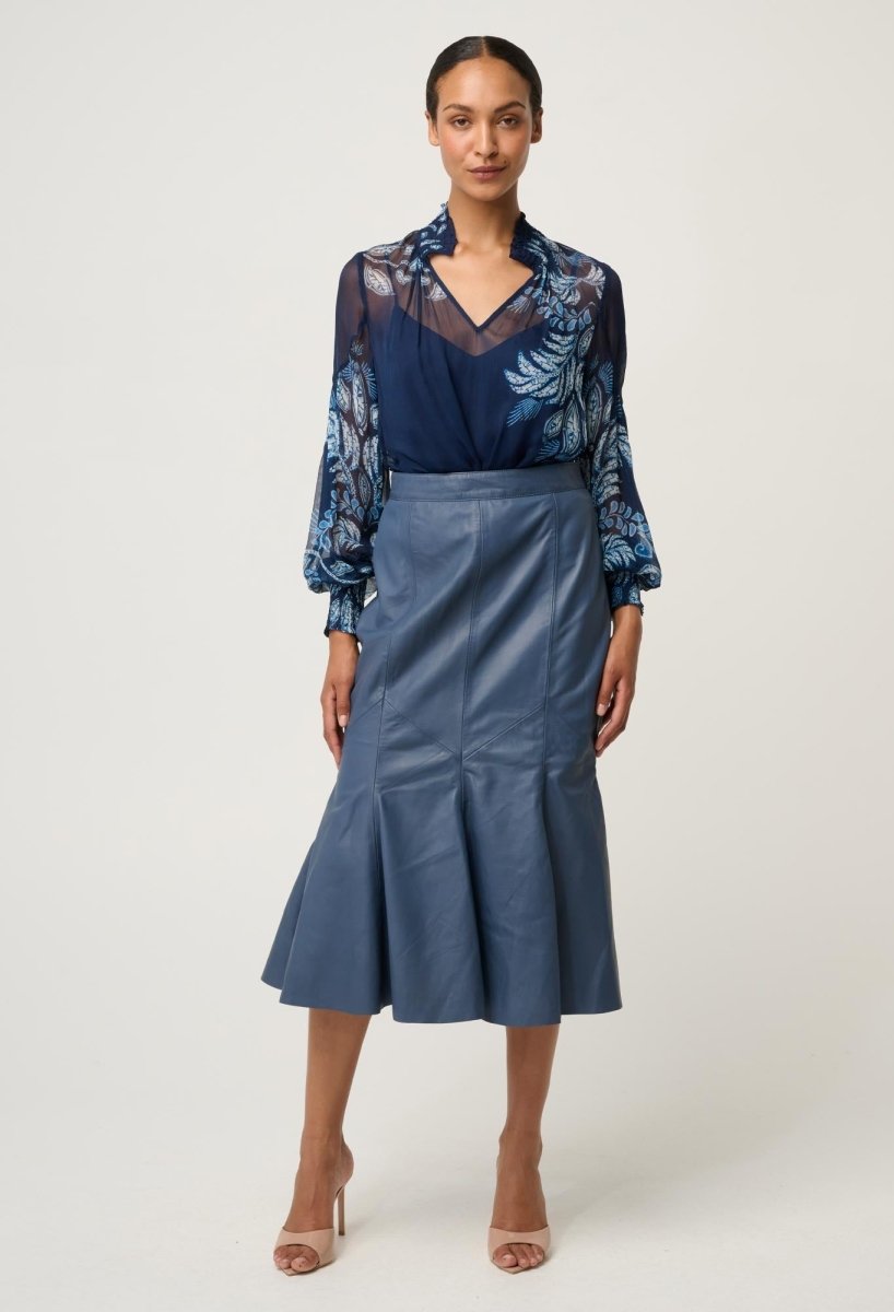 Colette Viscose Chiffon Print Shirred Collar Blouse - Moonlit Batik Once Was