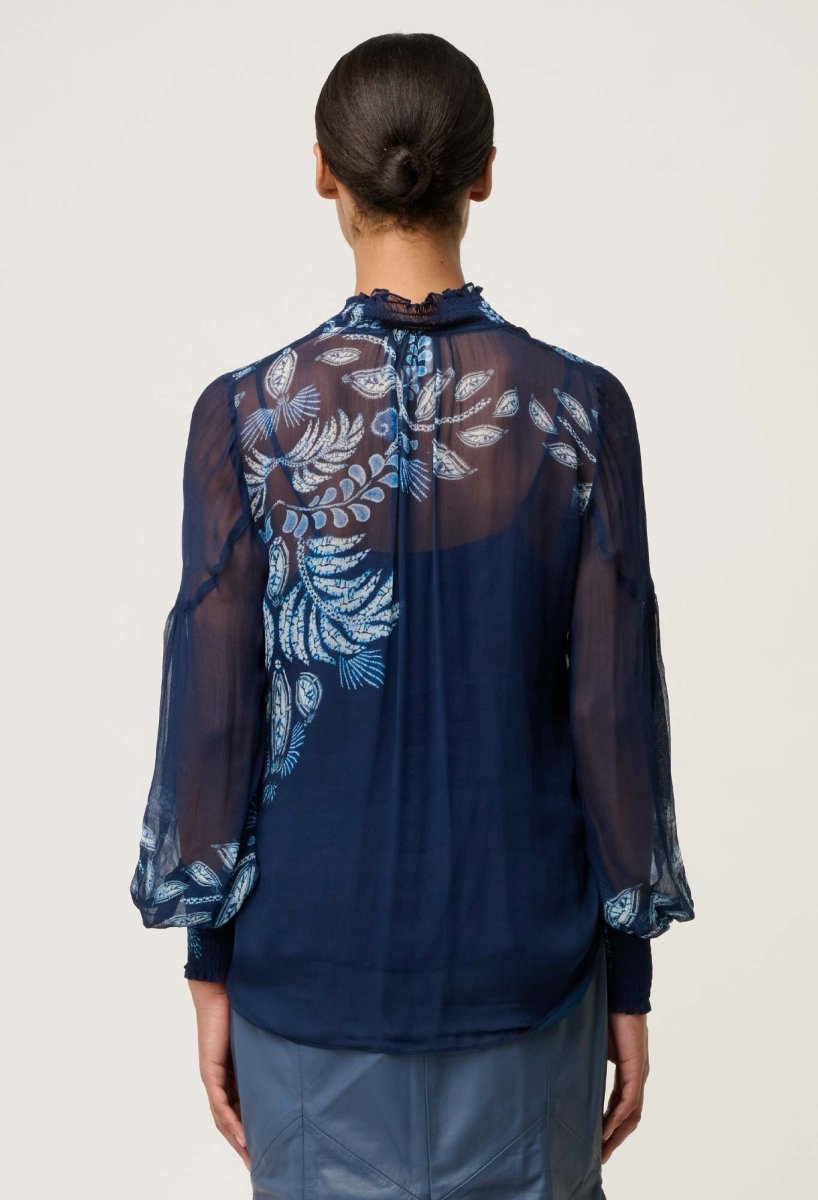 Colette Viscose Chiffon Print Shirred Collar Blouse - Moonlit Batik Once Was