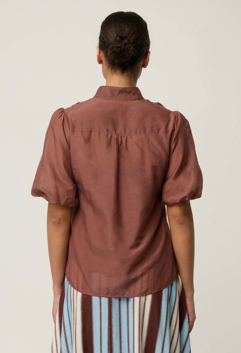 Coralie Cotton Silk Smock Blouse in Garnet blouse Once Was