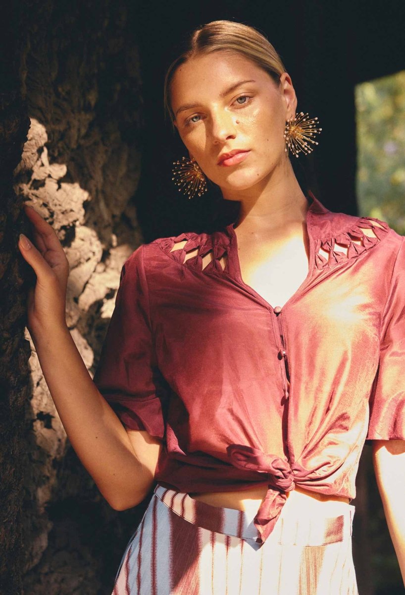 Coralie Cotton Silk Smock Blouse in Garnet blouse Once Was
