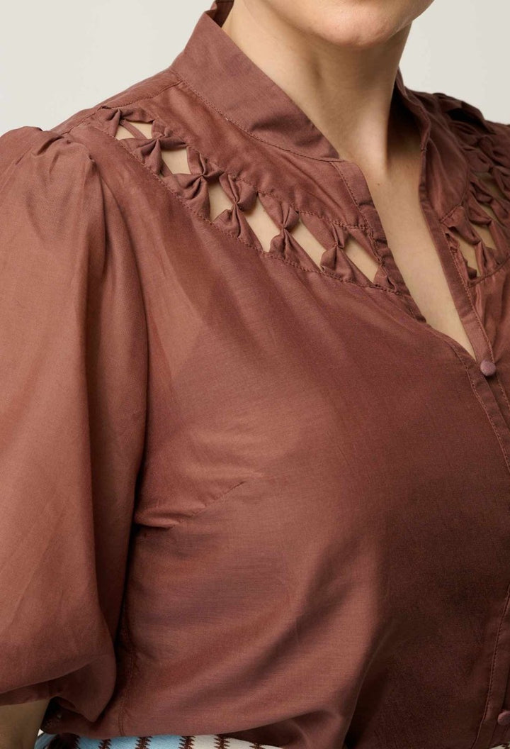 Coralie Cotton Silk Smock Blouse in Garnet blouse Once Was