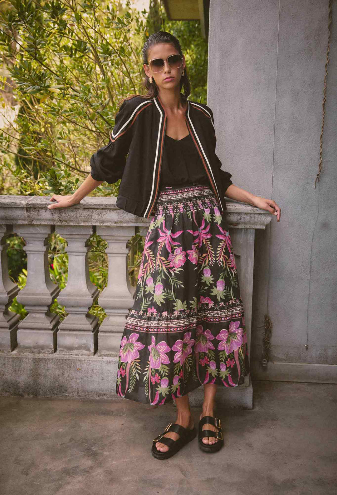 Cordelia Shirred Silk Cotton Skirt in Anthos Lótos skirt Once Was