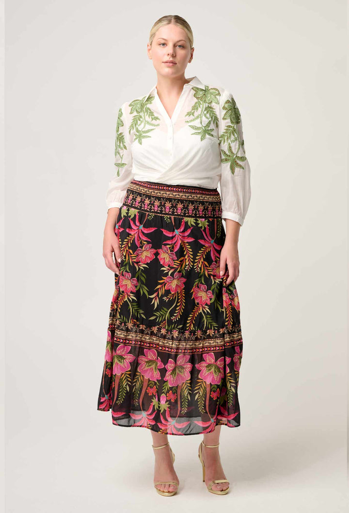 Cordelia Shirred Silk Cotton Skirt in Anthos Lótos skirt Once Was