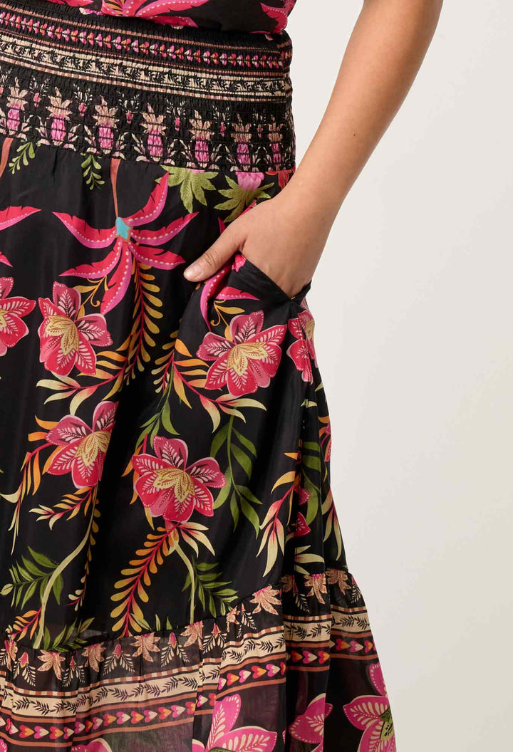 Cordelia Shirred Silk Cotton Skirt in Anthos Lótos skirt Once Was