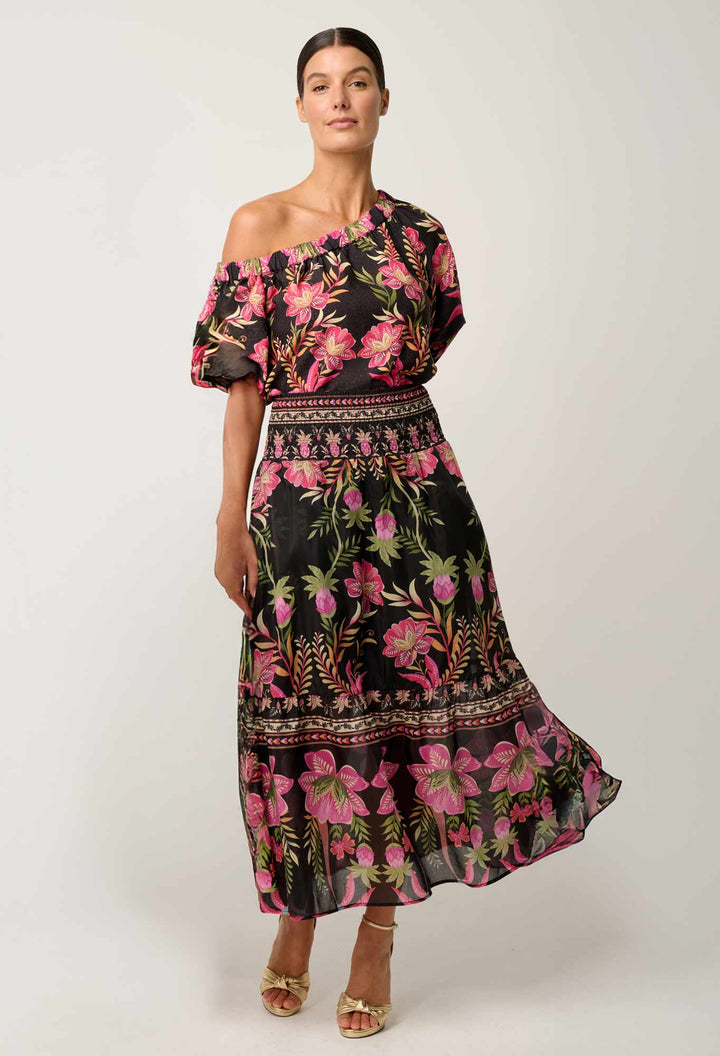 Cordelia Shirred Silk Cotton Skirt in Anthos Lótos skirt Once Was