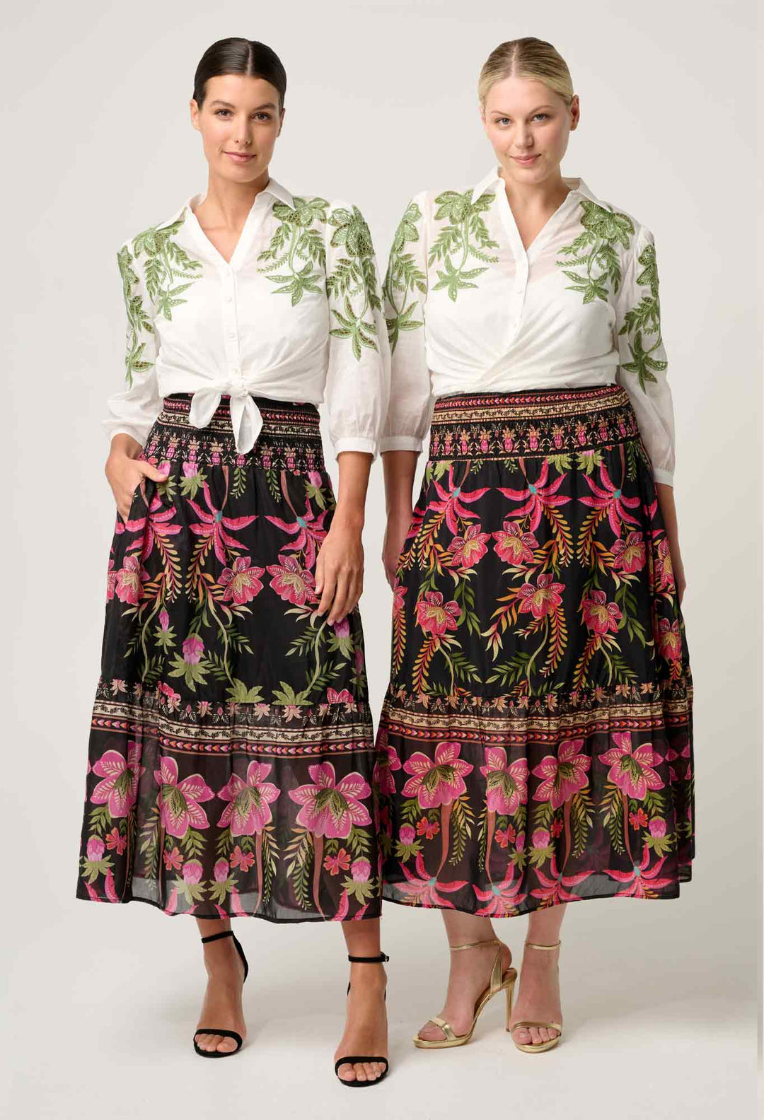 Cordelia Shirred Silk Cotton Skirt in Anthos Lótos skirt Once Was
