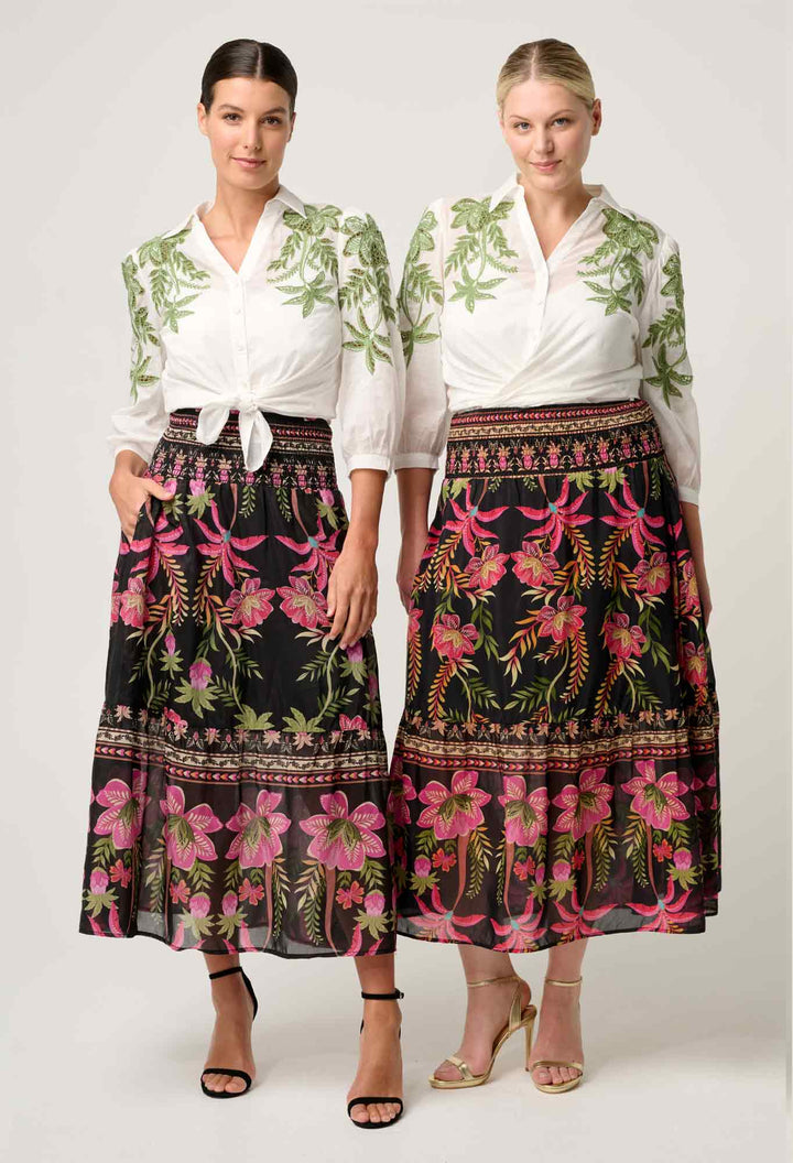 Cordelia Shirred Silk Cotton Skirt in Anthos Lótos skirt Once Was
