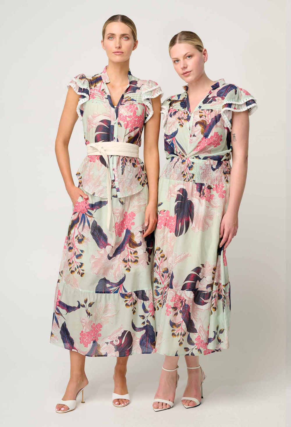 Cordelia Shirred Silk Cotton Skirt in Oasis Flora - Stanleyandstone