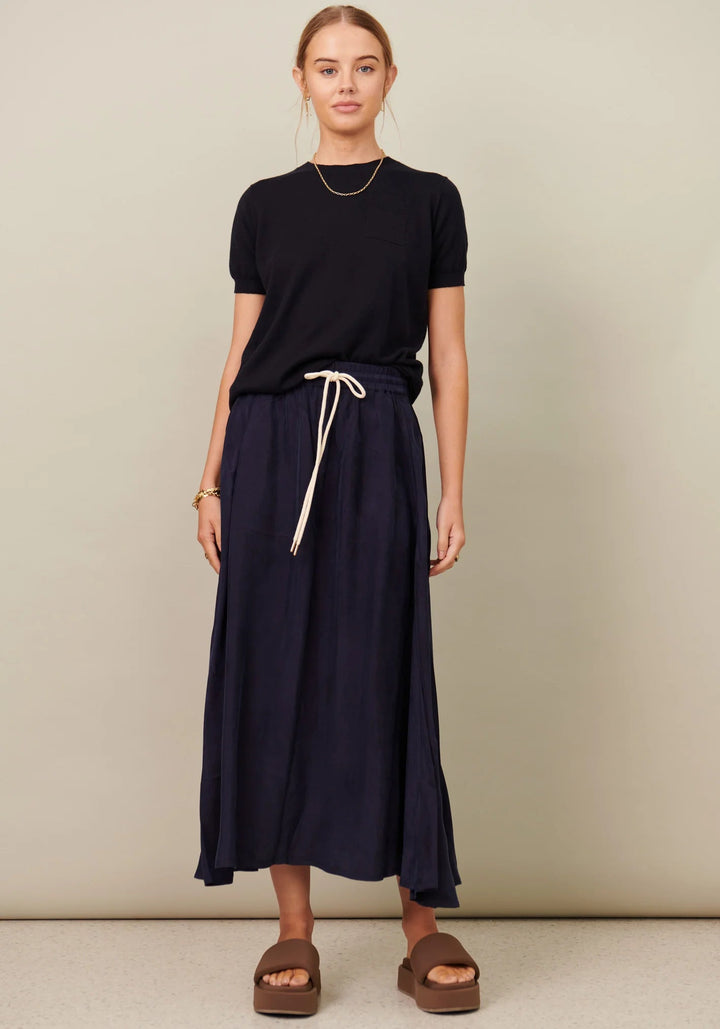 Cupro Drawcord Skirt - Ink Skirts POL