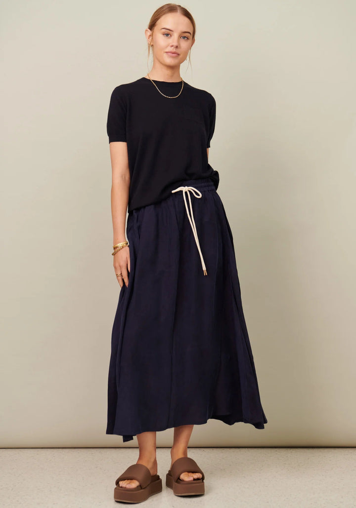 Cupro Drawcord Skirt - Ink Skirts POL