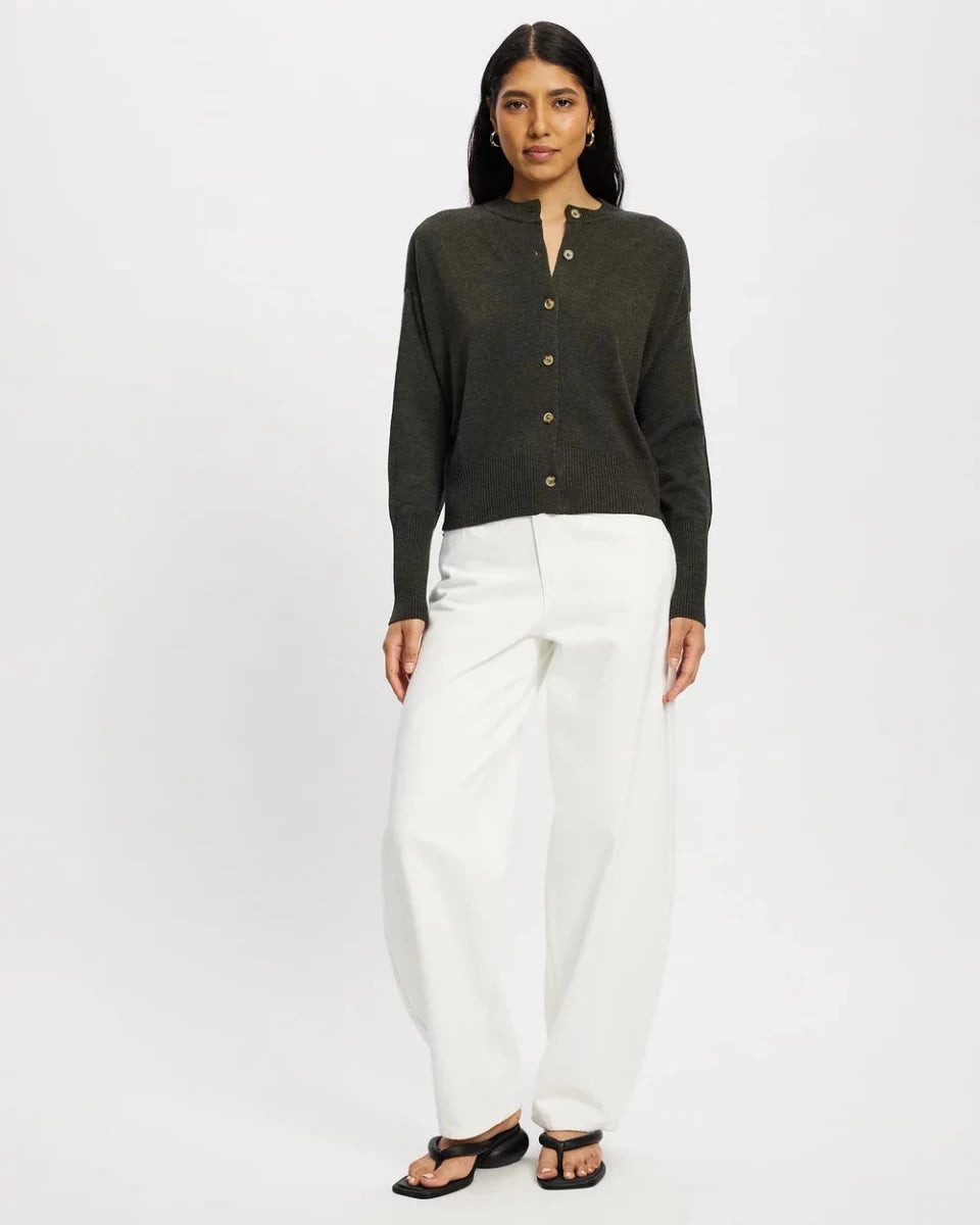 Dacey Cardigan - Khaki cardigan White by FTL