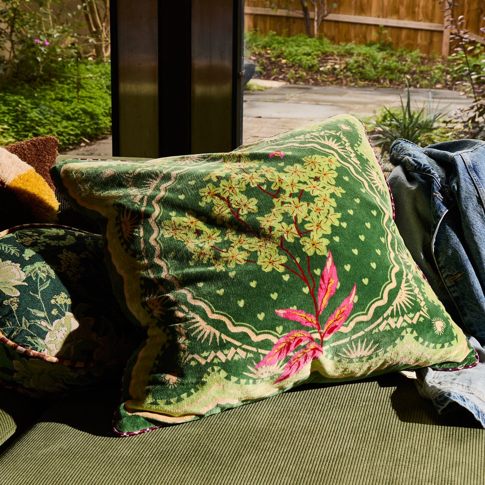 Marnie Velvet Cushion - Hunter Green Sage & Clare