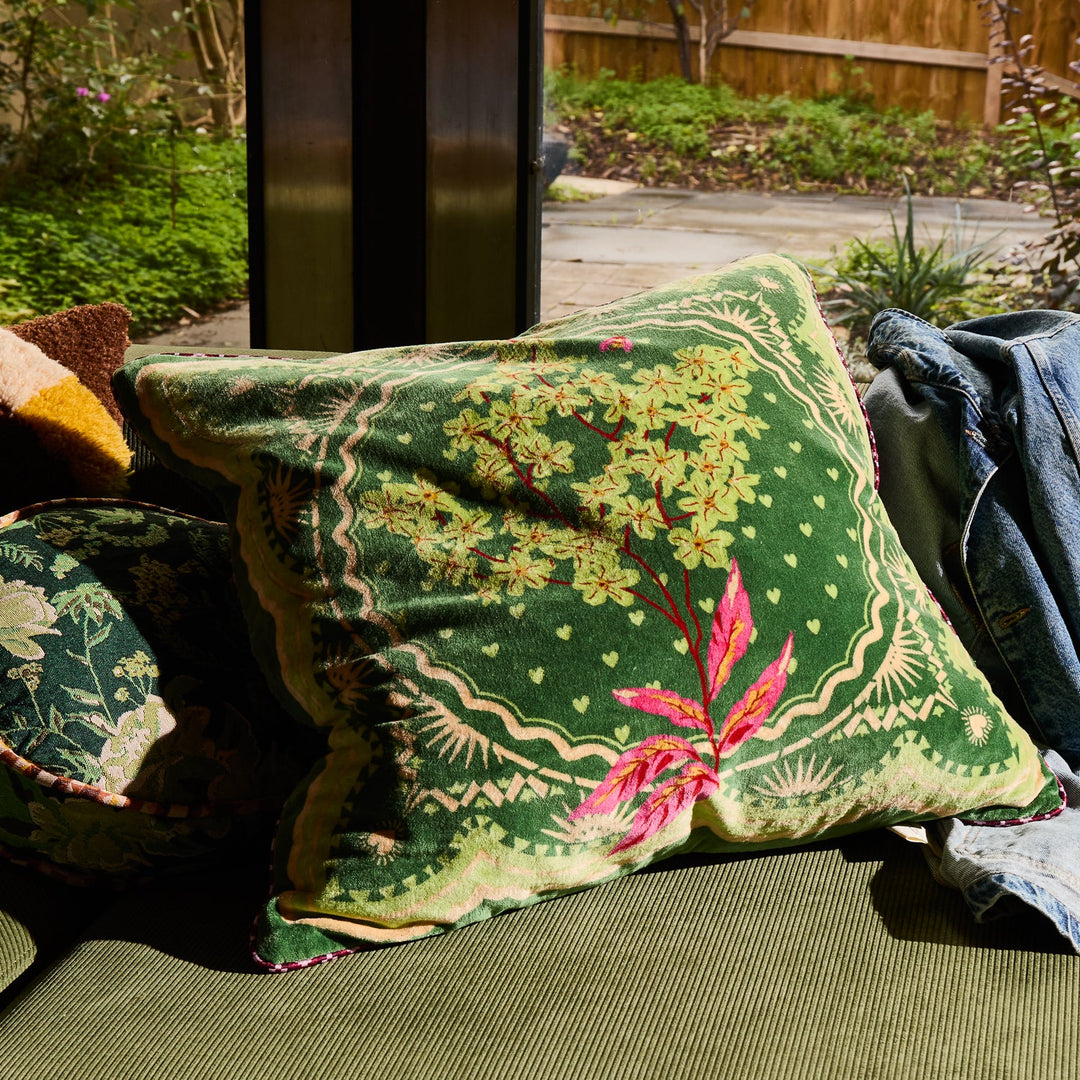 Marnie Velvet Cushion - Hunter Green Sage &amp; Clare