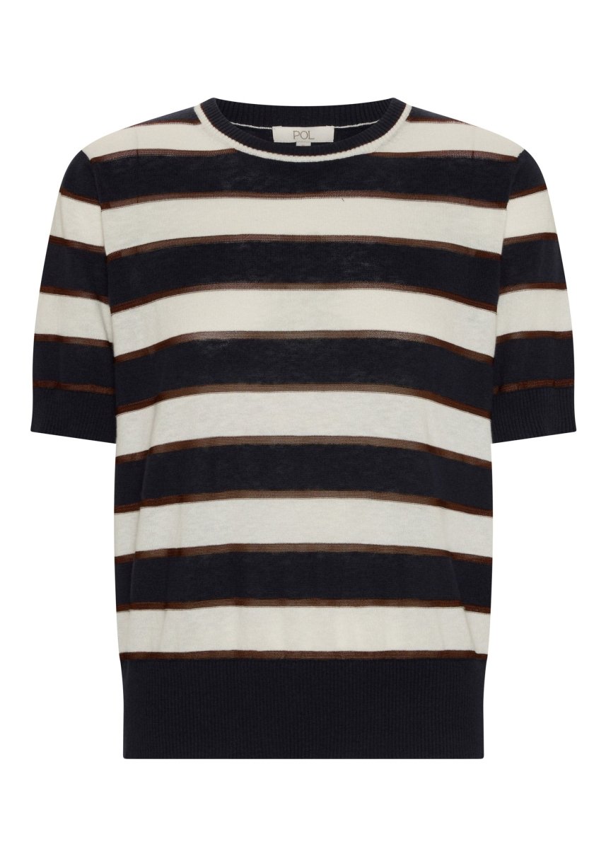 Darcey Stripe Knit Tee - Ink/White /choc Knit POL