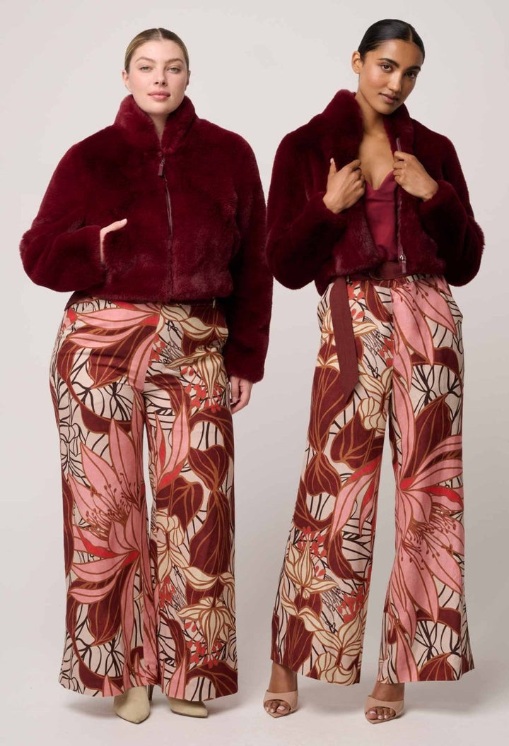 Dawn Faux Fur Cropped Jacket in Bordeaux Coats &amp; Jackets Once Was