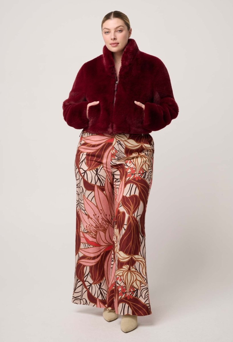 Dawn Faux Fur Cropped Jacket in Bordeaux Coats &amp; Jackets Once Was