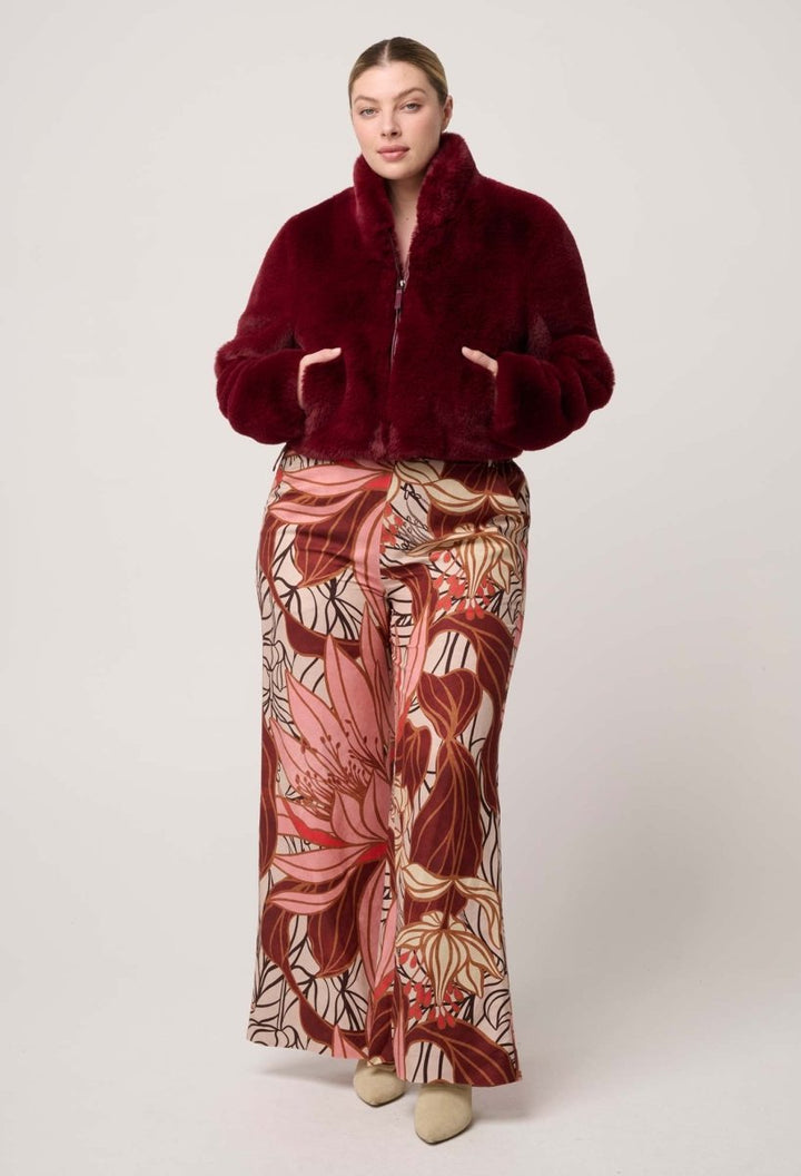 Dawn Faux Fur Cropped Jacket in Bordeaux Coats &amp; Jackets Once Was