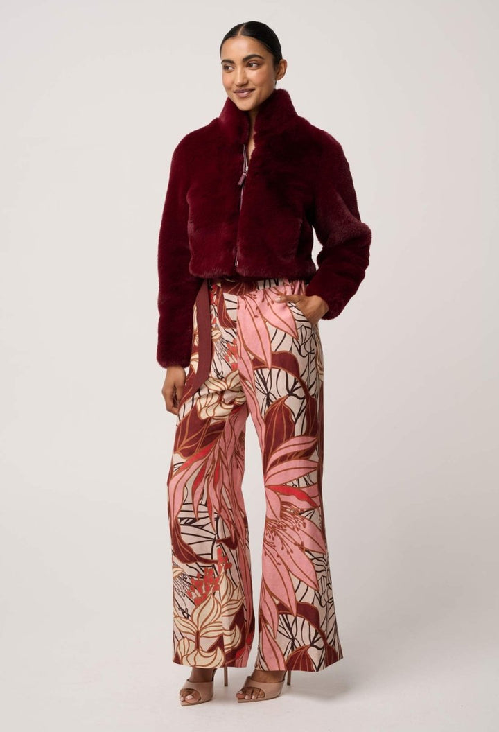 Dawn Faux Fur Cropped Jacket in Bordeaux Coats &amp; Jackets Once Was