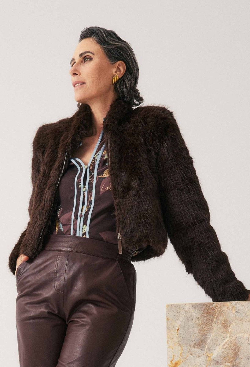 Dawn Faux Fur Cropped Jacket in Walnut Once Was